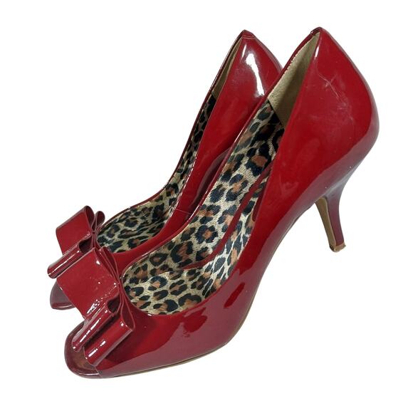 JESSICA SIMPSON! RICH RUBY RED PATENT LEATHER BOW FRONT PUMPS, HEELS! SZ 8B - Picture 10 of 10